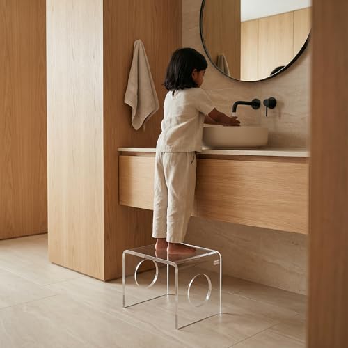 Image of Premium 15mm Thick Acrylic Bathroom Stool, Heavy Duty Multipurpose Sitting Patla for Shower and Home Rust Free Modern Home Decor Seat, 12x15x12Inches (Transparent)