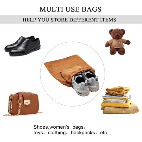 Image of LAKE OF FIRE 4-Piece Travel Shoe Bags for Packing, 17.7 inch x 13.8 inch Dustproof Shoe Bags with Drawstring Closure,Washable & Reusable(Brown)