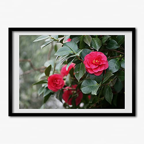 Cadre photo 50x70 cm en bois MDF noir moderne avec affiche Camélia élégante Tulup