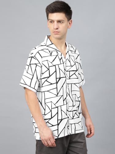 Image of Veirdo Poly Cotton Oversized Loose Baggy Fit Drop Shoulder Cool and Stylish Abstract Print Men Camp Collar Shirt