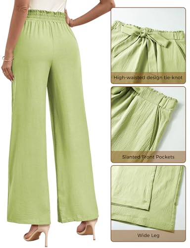 Buauty Wide Leg Pants Woman with Pockets High Waist Pant Adjustable Knot Loose Trousers Business Casual Work Pants Green4