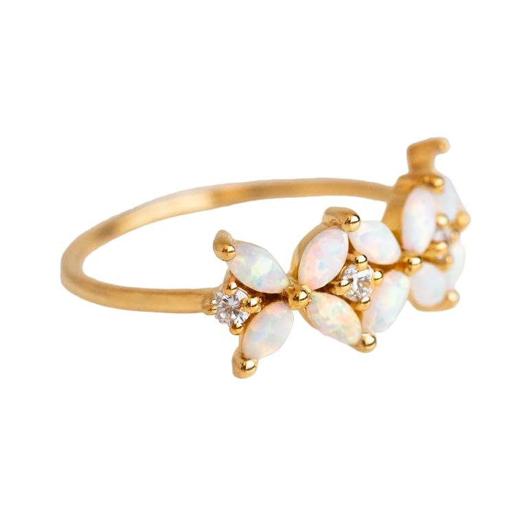 Natural Opal CZ Band Ring, Multi Fire Opal Ring, Marquise Opal Gemstone Ring, Halo Ring, October Birthstone, Women Ring, Yellow Gold Micron Ring, 925 Sterling Silver, Dainty Ring, Minimalist, Anxiety Ring, Christmas Gift, Wedding Rings, Gift For Her, Promise Ring, Engagement Ring, TBP-1444