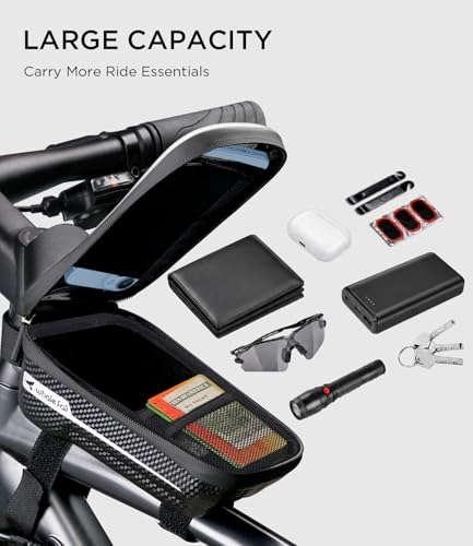 Image of whale fall Hard Casing Bike Bag, Bike Accessories for Adult Bikes, Gifts for Men, Mens Gifts for Birthday,Bicycle Enthusiasts,Sturdy /Lighter /Waterproof, 4 inch - 7 inch Cellphone, Black-Reflective Strip
