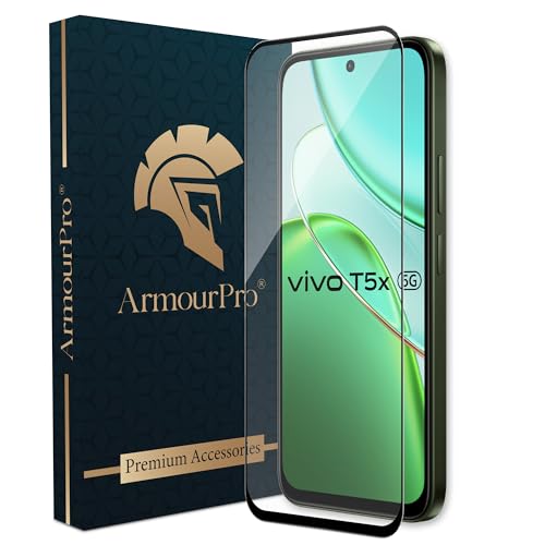 Image of ArmourPro Tempered Glass for Vivo T5X / iQOO 11X - 9H Screen Protector with Black Border, Anti Scratch, Edge-to-Edge Coverage, HD Clarity, Smooth Touch, Case Friendly | Black