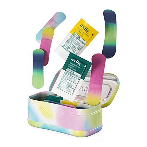 Welly Quick Fix Colorwash, On The Go First Aid Kit, Assorted Bandages, Ointments, and Hand Sanitizer, Tie Dye Patterns, 2 Pack