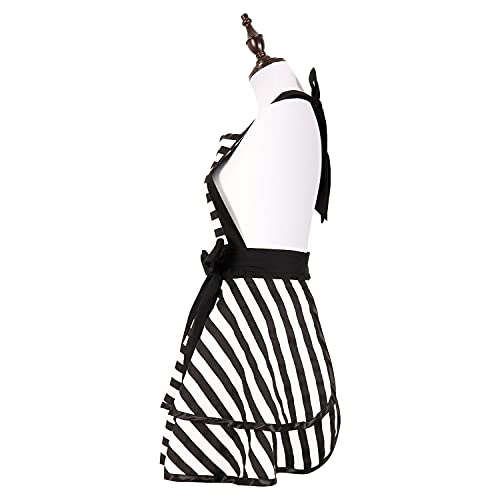Rosielily Retro Aprons For Women Vintage Apron Striped Apron Sexy Apron Kitchen Apron For Cooking Baking Cute Dress Cotton Pretty Frilly 50S Maid Ladies Apron Vintage Gift For Women Black And White #TOP1