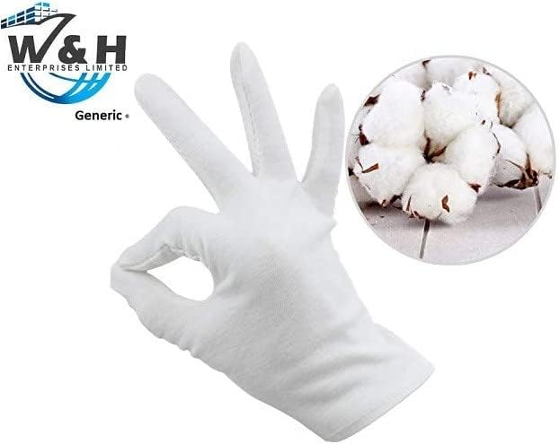 Hands Care Cotton Gloves for Dry Work, White Soft Gloves for Daily Work, Pack of 12