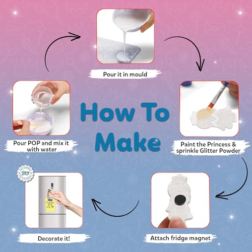 Image of Little Berry DIY Art and Craft Items | Mould & Paint Princess Craft Set | Make 6 Glitter Fridge Magnets | Fun Art & Craft Kit for Girls & Boys 3-10 Years | DIY Crafting Toys & Gifts for Children