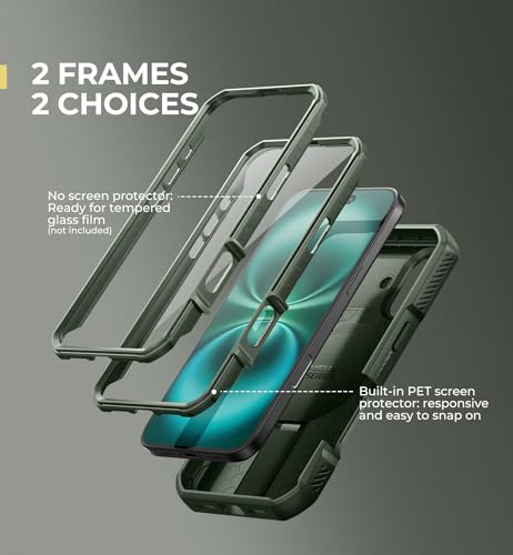 Image of Dexnor for iPhone 16 Case with Slide Camera Cover & Adjustable Kickstand & Built-in Screen Protector,Compatible Wireless Charging Shockproof Cases Heavy-Duty Magnetic Protective Cover,Army Green