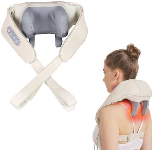 Cervical and Back Massager, 6D Shiatsu Shoulder and Neck Massager with Heat to 42°C, 2 Modes and 9 Levels of Adjustable Intensity for Travel, Family, Office