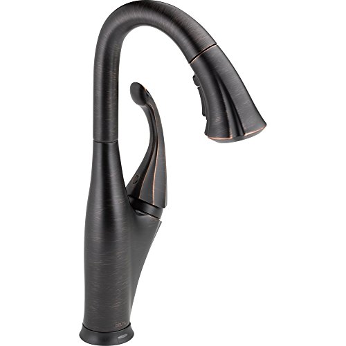 Delta Faucet Addison Bar Faucet Oil Rubbed Bronze, Bar Sink Faucet Single Hole, Wet Bar Faucets with Pull Down Sprayer, Prep Sink Faucet, Delta Touch2O Technology, Venetian Bronze 9992T-RB-DST