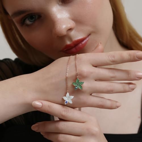 MM Madam&Matmazel Kadın Modası Madam Matmazel Nazar Boncuklu Çiçek Model Mineli Kolye, 925 Ayar Gerçek Gümüş, Rose Altın Kaplama (Yeşil) - Görsel 4