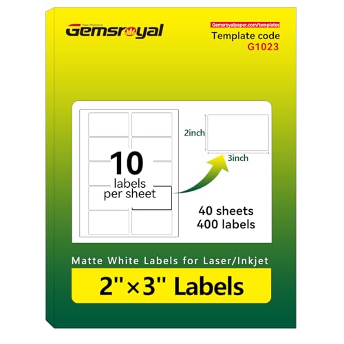 Gemsroyal Printable Address Labels 2" x 3",400 Blank Custom Sticker Paper