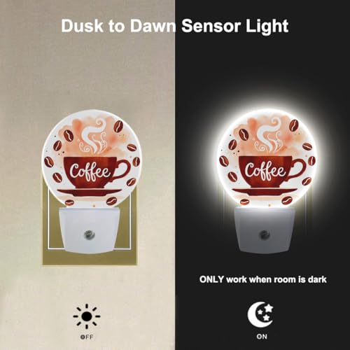 Image of EKOBLA Coffee Theme Night Light, Dusk to Dawn Sensor, Coffee Cup and Bean Wall Plug-in Night Lamp, Warm White Night Lights Plug Into Wall for Home Decor, Gifts for Coffee Lovers