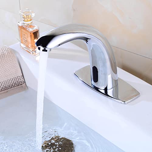 Fyeer Automatic Touchless Bathroom Faucet, Motion Sensor Activated Hands Free Basin Mixer Tap With Deck Plate And Control Box #TOP2