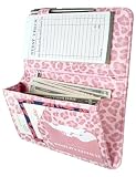 Server Book for Waitress Book with Zipper Pocket and Magnetic Closure, 5'×8' Cute Leopard Server Wallet with Money Pocket, Restaurant Waitstaff Organizer Fit Server Apron (Light Pink)