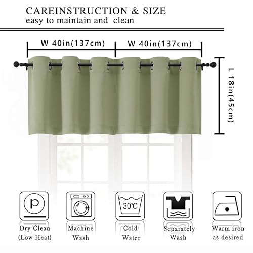 Image of Simplebrand Sage Green Kitchen Valances for Windows 18 Inches Long 2 Pack, Room Darkening Window Valances for Living Room, Grommet Short Straight Drape Kitchen Curtains for Bedroom Kids Room, 40Wx18L