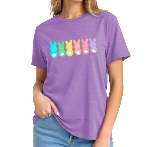 Image of Easter Shirts for Women-Cute Easter Bunny Tee Tops Oh for Peeps Sake Shirt Rabbit Printing Short Sleeves