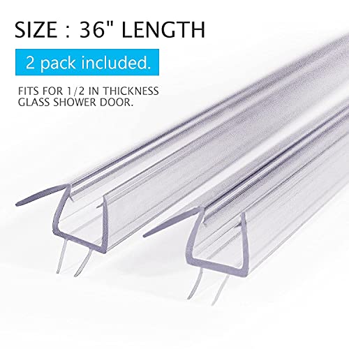 2 X Frameless Shower Door Bottom Seal Sweep Stirp 36 Inch Long for 1/2 Inch Glass,Clear - Thumbnail 2