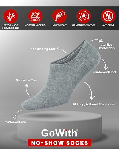 GoWith Men's No Show Socks, Rayon Made from Bamboo Invisible Thin Ankle Socks for Men, Seamless, Breathable, Comfy, 3-6 Pairs2