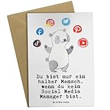 Mr. & Mrs. Panda Grußkarte Social Media Manager mit Herz - Geschenk, Hochzeitskarte, Klappkarte, Geburtstagskarte, Glückwunschkarte, Dankeschön, Kollegin, Einladungskarte, Abschied