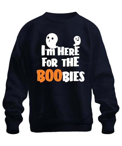 Printera I'm Here for The Boobies Halloween Geist Lustig Sexy Party Kostüm Unisex Sweatshirt Pullover, Navy, XL