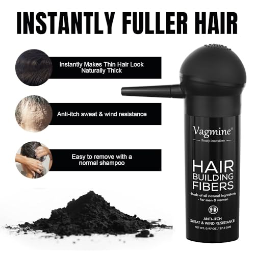 Image of VAGMINE Hair Fiber Medium Brown for Men & Women | 27.5g | Instantly Covers Thinning Hair & Bald Spots | Natural Look & Long-Lasting Hold | Easy to Apply | Suitable for All Hair Types