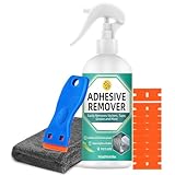 Spray Rimuovi Colla 300ml, potente rimuovi colla e sciogli silicone con raschietto e panno, adesivo rimuovi silicone elimina etichette, nastro, adesivi da vetro, plastica, auto, tappeti