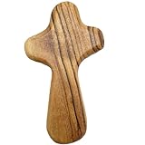 Zuluf 2.5' Olive Wood Holding Cross Comfort Prayer Hand Palm Size Catholic Christian Gift Bethlehem Holy Land Certified