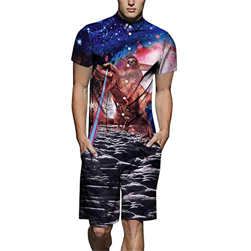 Mono de hombre con botones y estampado de dinosaurio digital 3D de manga corta casual