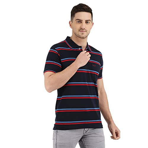 Image of VMart Men Stripes Poly Cotton Pique Polo Neck T-Shirt