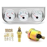 ARTILAURA 52mm Triple Gauge Set (Volt Meter+Water Temp+Oil Pressure Gauge) Dashboard 3 in1 Auto Gauges 3 Gauge Cluster Kit with Silver Console for 12V Car