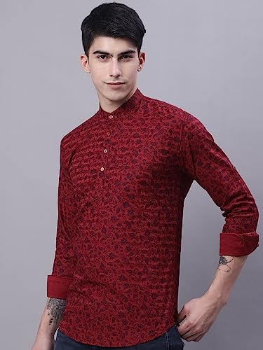 Image of Majestic Man Men's Cotton Regular Fit Short Floral Printed Kurta
