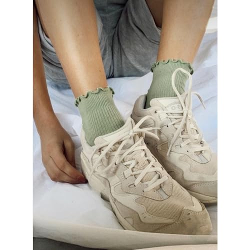 Image of Fszsaa 6PAIRS Trim Ruffle Socks Women Cotton Casual Mini Crew Socks Low Cut Ankle Socks MultiColor