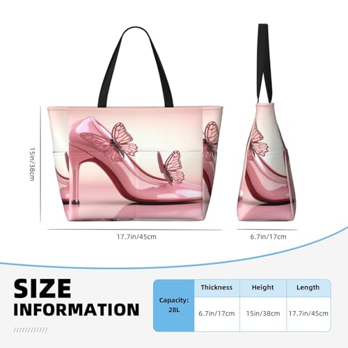 Pink High Heels Beach Bags For Women, Butterfly Shoes Large Waterproof Tote Bag Sandproof Pool Bag Handbag For Travel Work Gym4