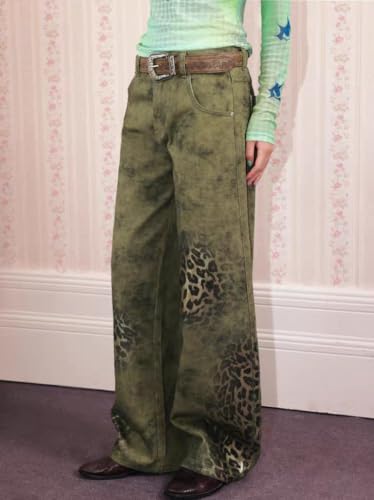 Unisex Y2k Vintage Distressed Gradient Leopard Print Wide Leg Jeans Hiphop Streetwear Grunge Loose Casual Denim Pants2