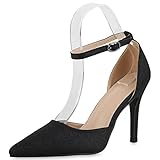  VAN HILL Damen Spitze Pumps Stiletto Party Schuhe Elegante Glitzer Absatzschuhe Abendschuhe 212308 Schwarz 37