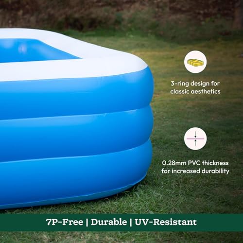 Image of 7.5 Ft Inflatable Swimming Pool for Adults & Kids with Electric Pump | Large Rectangular Family Pool | Thick PVC Leak-Proof Portable Bath Tub for Garden, Terrace, Outdoor Summer (A 7.5 Feet)