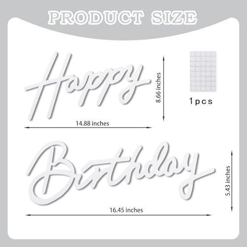 Image of TONIFUL Happy Birthday Sign for Backdrop - White Felt Banner - Includes Dot Glue - Perfect for Birthday Party Backdrop,Wall Decr,Balloon Arch,Photo Background
