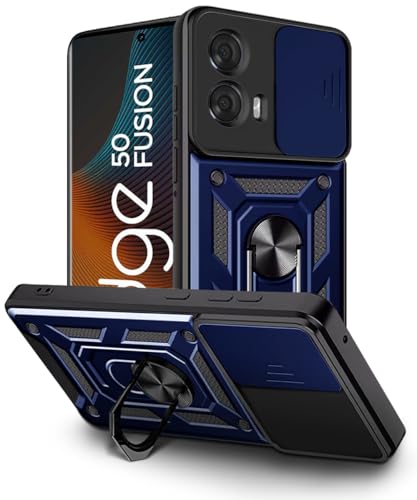 Image of WOW IMAGINE Armor Bumper Mobile Back Case for Moto Edge 50 Fusion 5G | Moto Edge G96 Fusion 5G Sliding Camera Cover | Shock Proof 360 Protection | Hybrid PC + TPU | Ring Holder with Kickstand - Blue