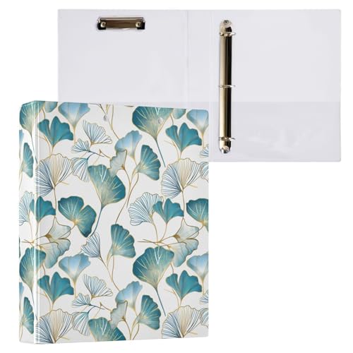 Gold Teal Ginkgo Leaves 3 Ring Binder 1.5