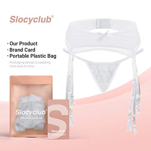 Slocyclub Sexy Midnight Womens Stretch Mesh Metal Clasp Garter Belt, White, XL - Thumbnail 2