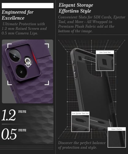 Image of WOW IMAGINE Back Cover for Realme GT 7 5G | Realme GT 7T 5G with Hexa Cube Design | Ultra Slim Soft Rubberised Case | Inner Velvet Fabric | Matte Silicone Mobile Case | Camera Protection - Plum Purple