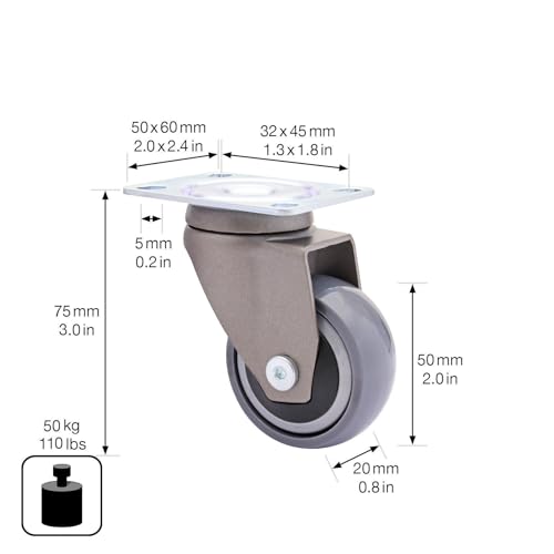 WAGNER design, 3C, swivel castor/furniture castor, grey, soft tread, diameter diameter 50 mm, ball bearing - Image 2
