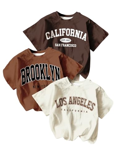 SHENHE Girl's Graphic Tee Shirts Crew Neck Short Sleeve Vintage Summer Preppy Tops 3 Pack