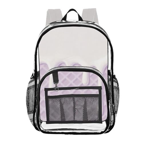 Waffle Grid Ice Cream Purple Clear School Backpacks Clear Book Bags With Side Pocket See Through Heavy Duty For 7