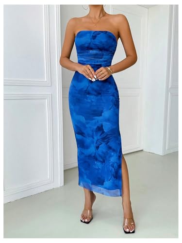 Image of GORGLITTER Women's Floral Strapless Bodycon Wedding Guest Dress Vacation Summer Birthday Tropical Maxi Long Sun Dresses