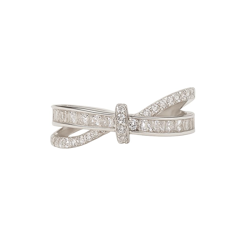 ELARVIA - Silver Bow Design Adjustable Ring for Women | Zircon Stone Studded Elegant Korean Jewellery | Anti-Tarnish Trending Jewellery For Her-picture-25