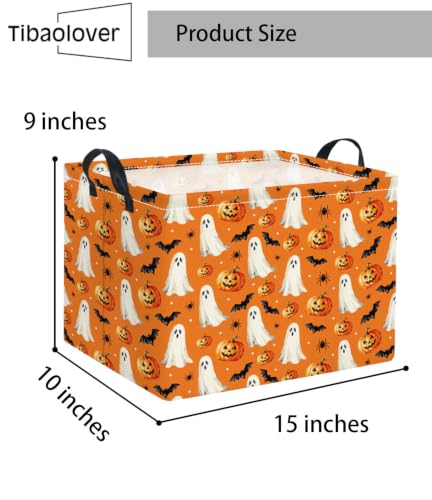 Image of Halloween Basket Cute Baskets for Kids Pumpkin Basket Rectangular Storage Bin Organizer Box Room Decor(Yellow Pumpkin Ghost)