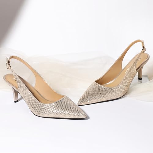 Image of NUMALEO Slingback Heels for Women Pointed Close Toe Kitten Heels Patent Pumps Dress Party Comfy Heeled Sandals Stiletto 2.5 Inch Dress Shoes
